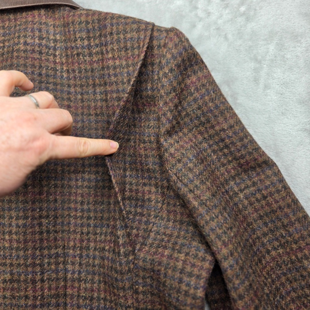 Vintage International Scene Brown Tweed Wool Leather Collar Jacket Luxury 11/12 - Picture 8 of 14